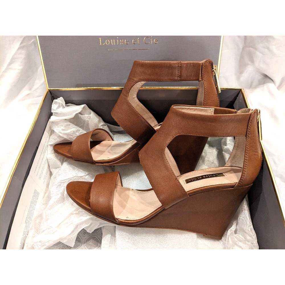 Stunning Louise et Cie 'Lo Rozza' Brown Leather Wedge Sandals Women's 7.5M